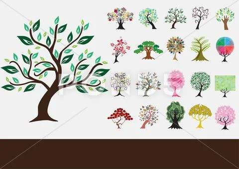 Set of 20 decorative trees Stock Illustration ~ #31962324