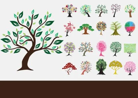 Set of 20 decorative trees Stock Illustration