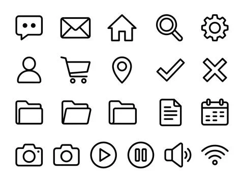 Set of 20 essential outline vector icons for web and mobile applications, i.. Stock-Illustration