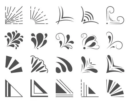 Set of 20 hand drawn corners and design elements. Hand drawn corner set. Ve.. Stock Illustration