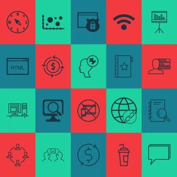 Set Of 20 Universal Editable Icons. Can Be Used For Web, Mobile And App Desig Stock Illustration