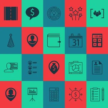 Set Of 20 Universal Editable Icons. Can Be Used For Web, Mobile And App Desig Stock Illustration