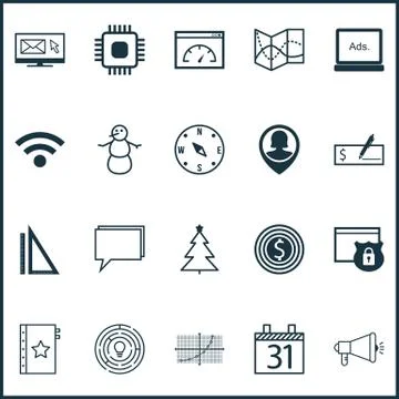 Set Of 20 Universal Editable Icons. Can Be Used For Web, Mobile And App Desig Stock Illustration