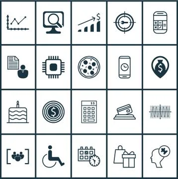 Set Of 20 Universal Editable Icons. Can Be Used For Web, Mobile And App Desig Stock Illustration