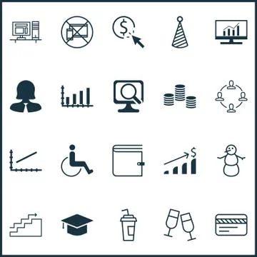 Set Of 20 Universal Editable Icons. Can Be Used For Web, Mobile And App Desig Illustrazione stock