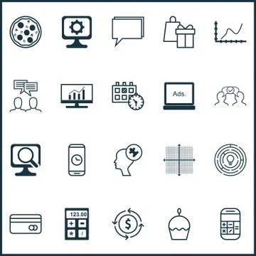 Set Of 20 Universal Editable Icons. Can Be Used For Web, Mobile And App Desig Stock Illustration