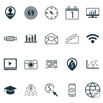 Set Of 20 Universal Editable Icons. Can Be Used For Web, Mobile And App Desig Illustrazione stock