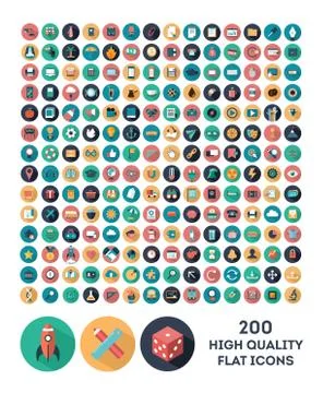 Set of 200 high quality vector flat icons Illustrazione stock