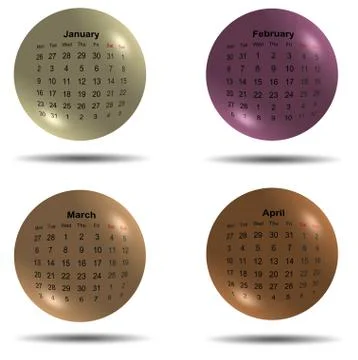 Set of 2017 calendar colored balls, first four months Stock Illustration