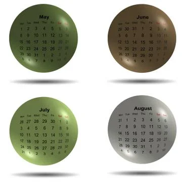 Set of 2017 calendar colored balls, second four months Illustrazione stock