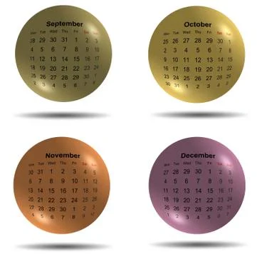 Set of 2017 calendar colored balls, third four months Stock Illustration