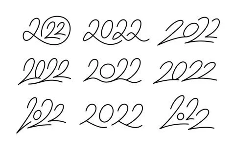 Set of 2022 calligraphic numbers. Editable stroke Stock Illustration