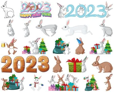 Set of 2023 new year element icon Stock Illustration
