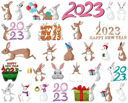 Set of 2023 new year element icon Stock Illustration