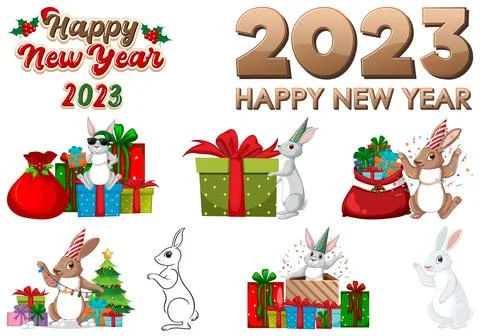 Set of 2023 new year element icon Stock Illustration