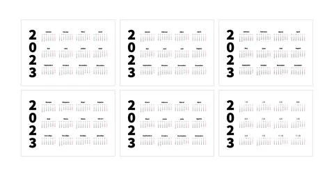 Set of 2023 year simple horizontal a4 size calendars in english, spanish Stock Illustration
