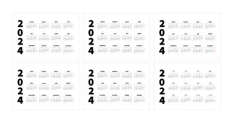 Set of 2024 year simple horizontal a4 size calendars in english, spanish Stock Illustration