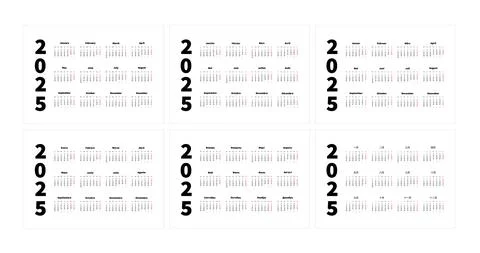 Set of 2025 year simple horizontal a4 size calendars in english, spanish Stock Illustration