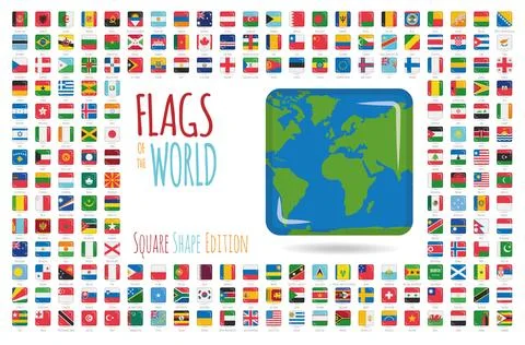 Set of 204 square shaped flags of all the sovereing countries of the world... Stock-Illustration