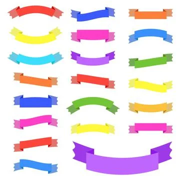 Set of 21 flat color isolated vector ribbon banner. Suitable for design. Stock Illustration