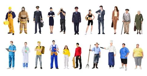 Set of 21 pcs people of different professions on a white background - Vector Stock Illustration