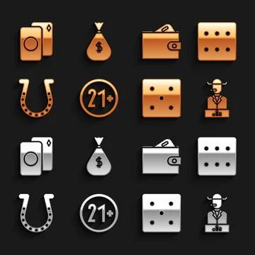 Set 21 plus, Game dice, Poker player, Horseshoe, Wallet with money, Deck of.. Illustration