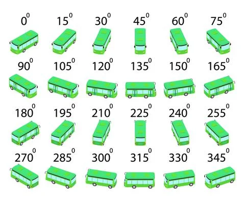 A set of 24 bus from different angles. Stock Illustration