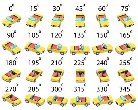 A set of 24 convertibles from different angles. Stock Illustration