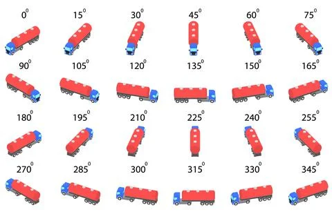 A set of 24 fuel trucks from different angles. Stock Illustration