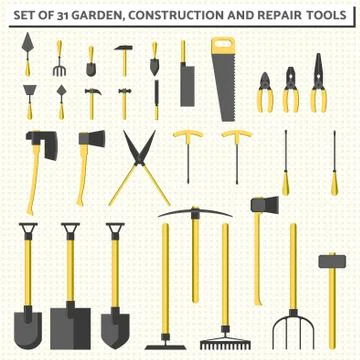 Set of 24 garden tools and equipment Stock Illustration