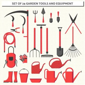 Set of 24 garden tools and equipment Stock Illustration