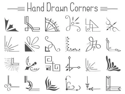 Set of 24 hand drawn corners and design elements Stock Illustration