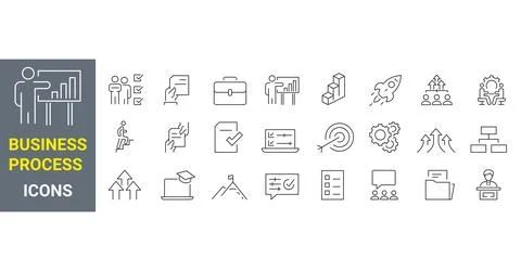 Set of 24 icons Business process. data processing related vector line icons 库存插图