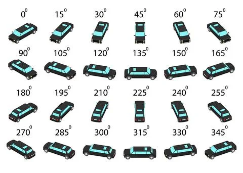 A set of 24 limousine from different angles. Stock Illustration