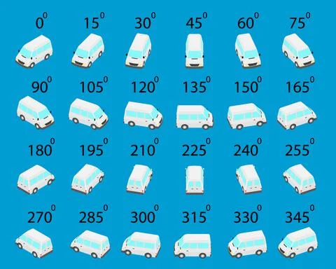 A set of 24 minibus from different angles. Stock Illustration