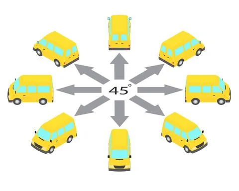 A set of 24 minibus from different angles. Stock Illustration