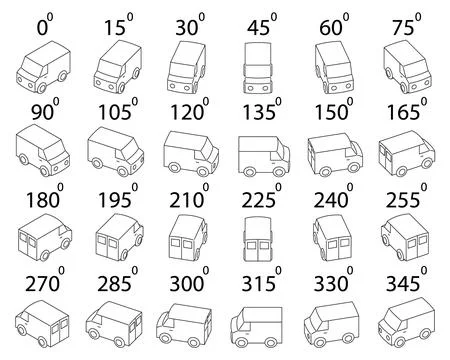 A set of 24 minivans from different angles. 스톡 일러스트