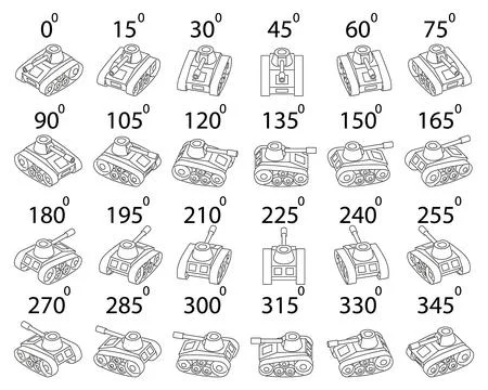 A set of 24 old tanks from different angles. Stock Illustration