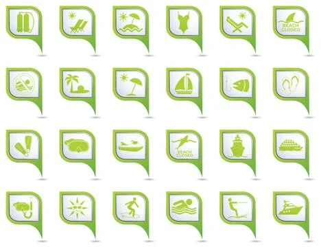 Set of 24 pointers sea and beach Green Stock Illustration