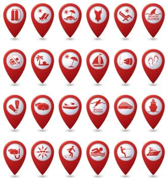 Set of 24 pointers sea and beach red Stock Illustration