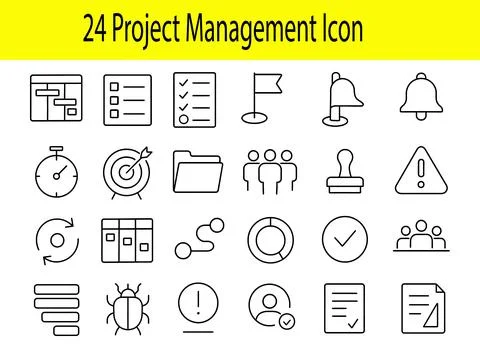 Set of 24 project management icons isolated on white background Stock-Illustration