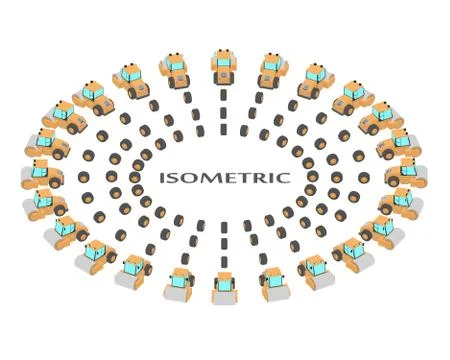 A set of 24 road rollers from different angles. Stock Illustration