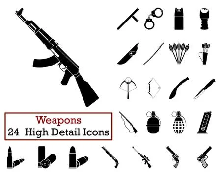 Set of 24 Weapon Icons Stock Illustration