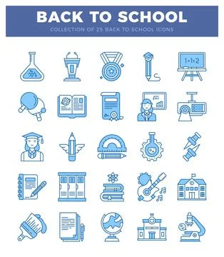 Set of 25 back to school education icons presented on a white background Ilustración de archivo