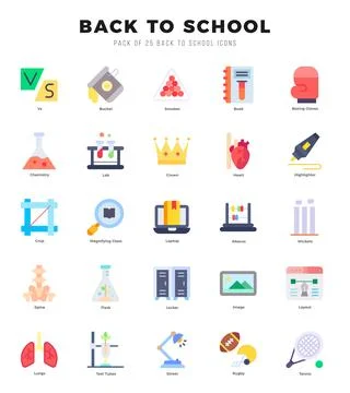 Set of 25 Back To School Flat Icons Pack. Stock Illustration