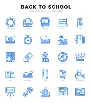 Set of 25 Back To School Two Color Icons Pack. Ilustración de archivo