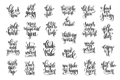 Set of 25 black and white positive quote Stock Illustration
