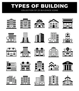 Set of 25 building icons in a white background Ilustración de archivo