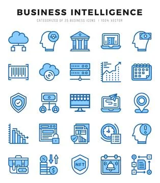 Set of 25 Business Intelligence Two Color Icons Pack. 스톡 일러스트