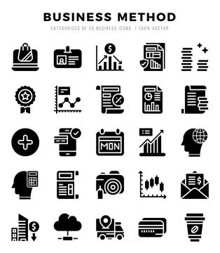 Set of 25 Business Method Glyph Icons Pack. 스톡 일러스트